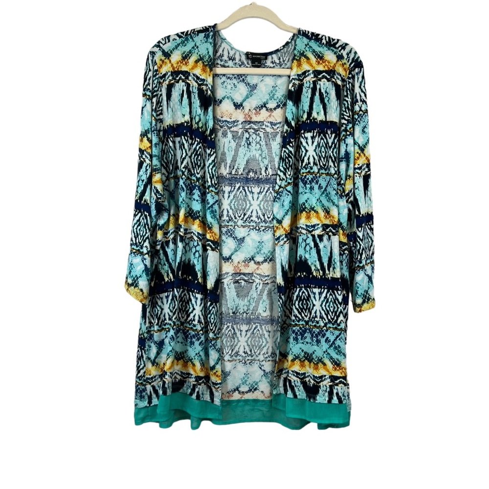New Directions Women's Kimono Plus Size 3X Multi Color Stretch Cover Up Cardigan